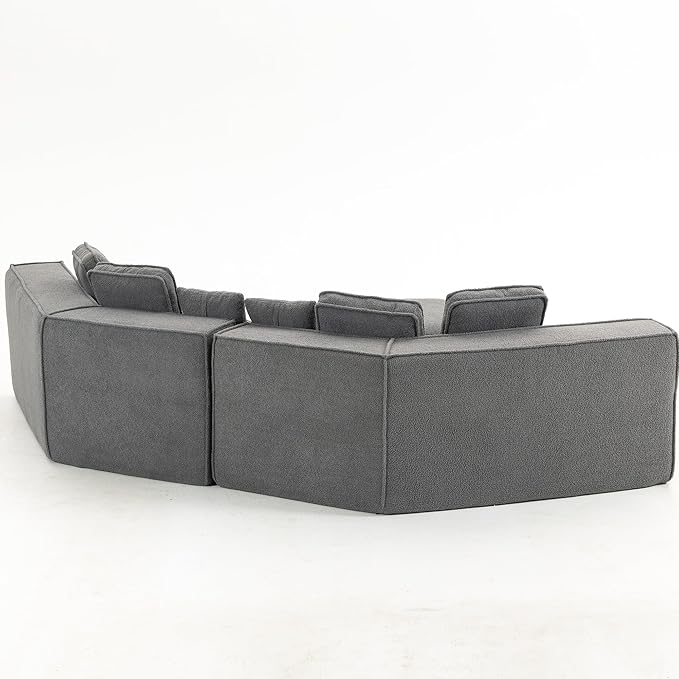 EPOFIT 132'' Oversized Teddy Fleece Modular 2-Seater Sofa, Compressed All-Foam Floor Couch with 6 Cushions, Low-Profile Cozy Sectional Sofa for Living Room & Apartment – Blue Gray