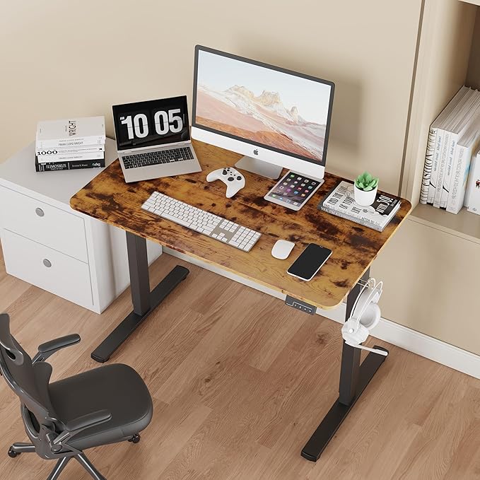 LongKe Electric Standing Desk Adjustable Height, 32x20 Inches Sit Stand up Desktop for Home Office, Ergonomic Rising Computer Table with Memory Preset, Rustic Brown