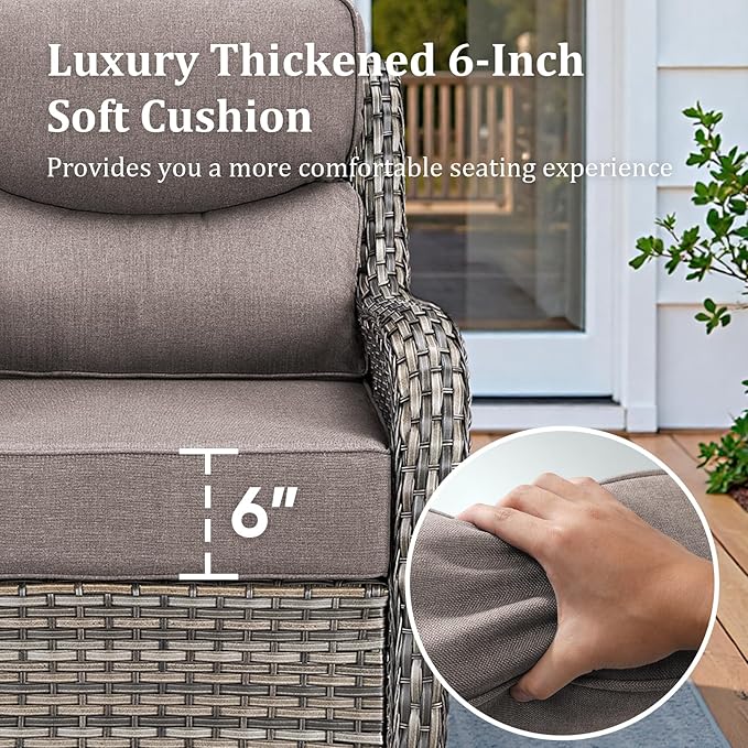 Pugire 71'' Patio Couch Outdoor Wicker Sofa, Heavy Duty All-Weather Rattan 3-Seater Sofa with Deep Seating and Removable Cover, Outdoor Patio Furniture for Deck Porch Sunroom Backyard Grey