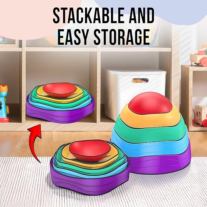 FUNTASTICVENTURES Kids Stepping Stones – 5-Piece Balance and Coordination Obstacle Course Set with Non-Slip Silicone Bottoms for Indoor and Outdoor Active Play