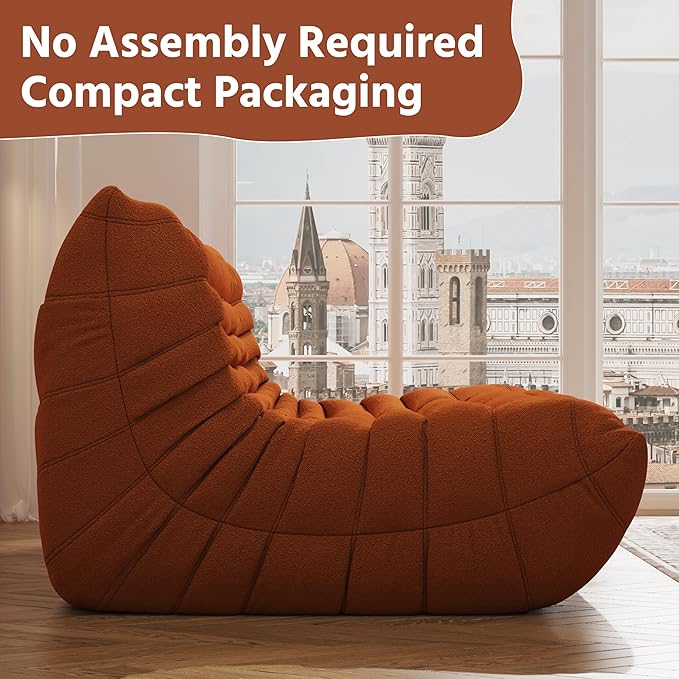 Bean Bag Chair, Fireside Chair, Large Bean Bag Chair for Adults, Bean Bag Chairs for Teens with High-Resilience Foam, Non-Slip Base Floor Lounge Sofa,Living Room (Orange, 3-Seater)
