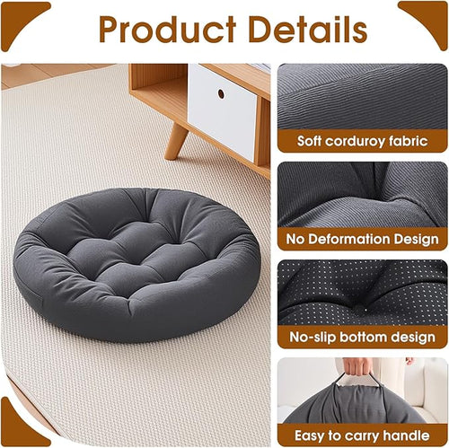 2Pcs Floor Pillows for Adults, 22x22x6 Inch Meditation Cushions, Large Round Sitting Cushion Living Room Memory Foam Pillow for Sitting (2, Grey, 22x22x6 Inch)