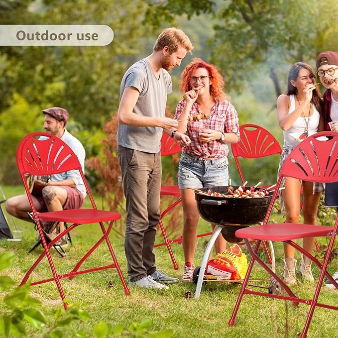 Folding Chairs 10 Pack, Heavy-Duty Plastic Foldable Chairs with Sturdy Metal Frame, 350 lbs Capacity, Fashion Stackable Portable for Weddings, Parties, Office, Indoor, Outdoor Events, Red