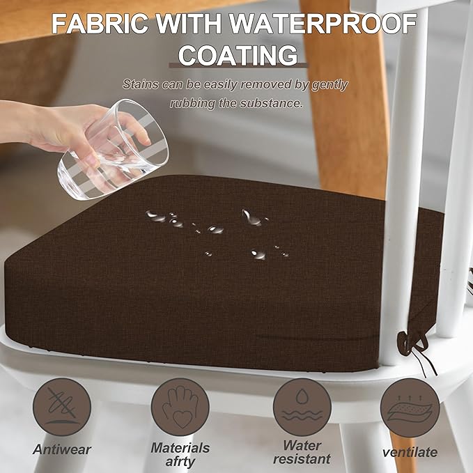 17'' x 16'' x 2.5"Thick Chair Cushions for Dining Chairs, 4 Pack WaterProof Easy Clean Kitchen Chair Pads with Ties and Non-Slip Backing - 30D High Elastic Foam Soft Kitchen Chair Cushions
