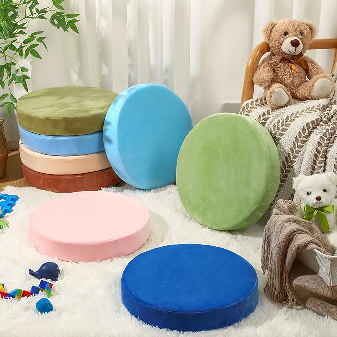 GlikCeil 8 Pcs Round Floor Pillow Cushions for Kids Classroom 15'' Soft Flexible Seating Chair Floor Seats for Reading Corner Playroom - Winter & Spring School Supplies (Creamy Pastels Series)