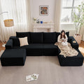 Lakifun 135" U-Shape Cloud Couch, Modern Modular Sectional Comfy L-Shape Sofa with Ottoman, Deep Seat, Upholstered Corduroy Sleeper Chaise Longue for Living Room Bedroom, No Assembly Required, Black