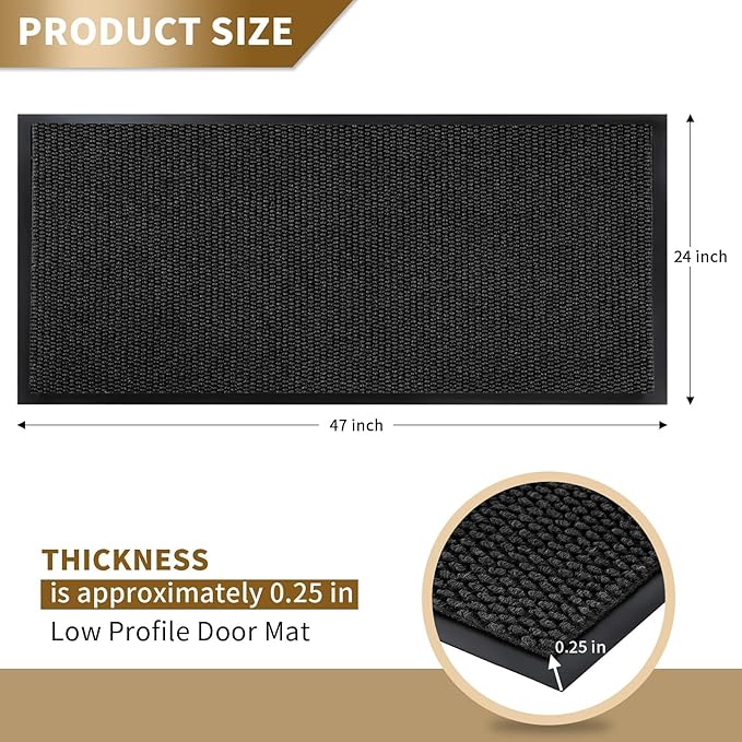 Yimobra Doormat Outdoor Indoor Entrance 47 x 24, All-Season All-Weather Front Door Mat, 100% Waterproof Welcome Matt for Floor Garage Outside Entry, Stain and Fade Resistant,Black