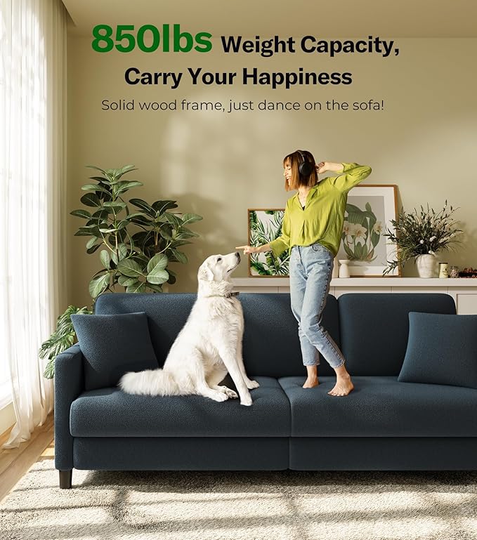 83" Couches for Living Room, Comfy Sofas for Living Room, Teddy Sofa Couch, Tool-Free Setup Loveseat Sofa, All-Wood Love Seat Couches, Small Couch 2 Pillows Included, Slate Blue