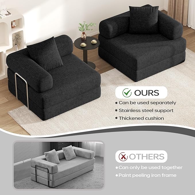 DURASPACE 78.4'' Convertible Folding Sofa Bed, Floor Sleeper Sofa Couch with Fixed-Shape Frame, Compression Comfy Couch in a Box, Boneless Modular Loveseat for Living Room (Chenille Black)