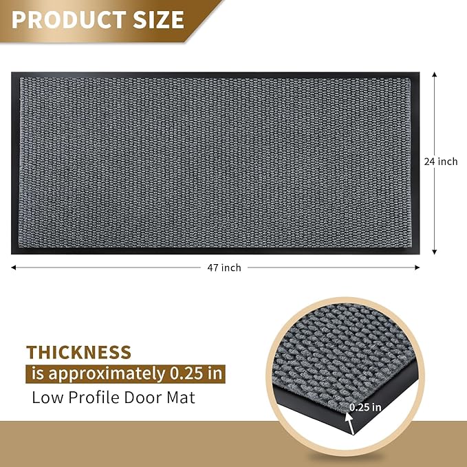 Yimobra Doormat Outdoor Indoor Entrance 47 x 24, All-Season All-Weather Front Door Mat, 100% Waterproof Welcome Matt for Floor Garage Outside Entry, Stain and Fade Resistant,Grey