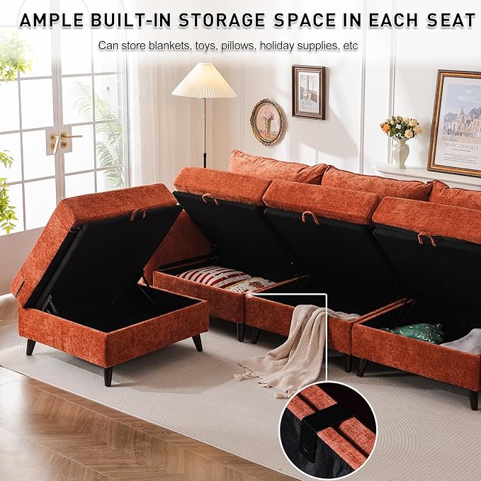 Rexulqo 73'' Loveseat Sofa with All Seats Storage, Modular Sectional Couch with Movable Ottoman,Oversized Comfy Couch with 7.8'' Cushion,24.5'' Deep Seat,for Living Room,Bedroom,Velet,Orange