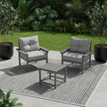 HDPE 3 Piece Patio Furniture Set, All-Weather Outdoor Couch Bistro Set with Thick Cushions & Side Table, Patio Conversation Sets for Lawn, Garden, Porch, Balcony, Deck, Poolside, Grey