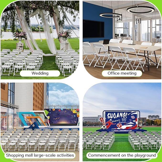Folding Chair 10 Pack,White Folding Chairs for Indoor Outdoor,Portable Plastic Stackable Commercial Seat with Steel Frame 350lb.Capacity for Party Events Wedding Dining Picnic Office