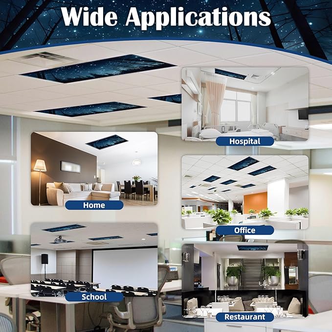 8 Pcs Fluorescent Light Covers - 4 x 2 Feet Covers for Ceiling Lights, Magnetic Light Filters for Classroom, Office, Hospitals, Home (Forests & Starry Sky-2)