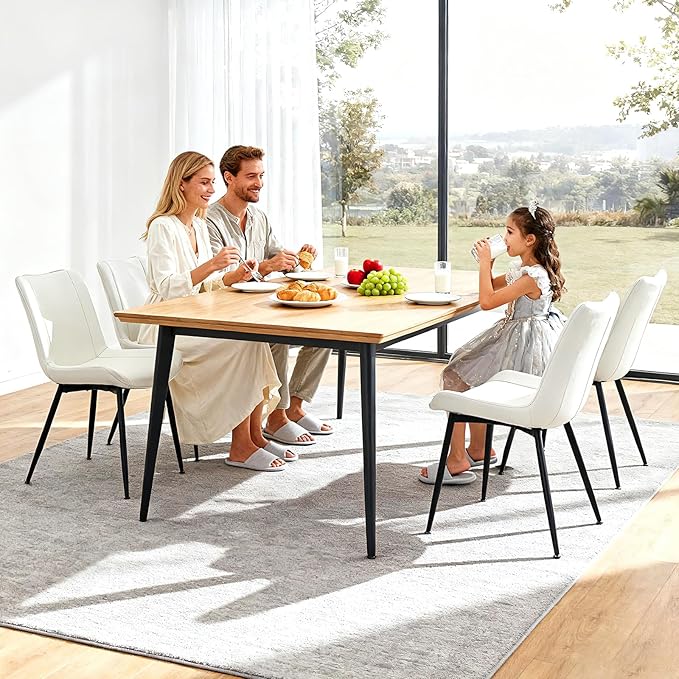 Brage Living Dining Chairs Set of 2, PU Leather Modern Armless Kitchen Dining Room Chairs, Upholstered Accent Side Chairs with Metal Legs (Pearl White)