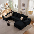 135.4" Cloud Sectional Couch with Ottoman,Modern U-Shaped Cloud Couch with Deep Seat,Comfy Corduroy 4-Seater Sofa,Memory Foam Sofa for Living Room,No Assembly(Black,Left-Facing Chaise)