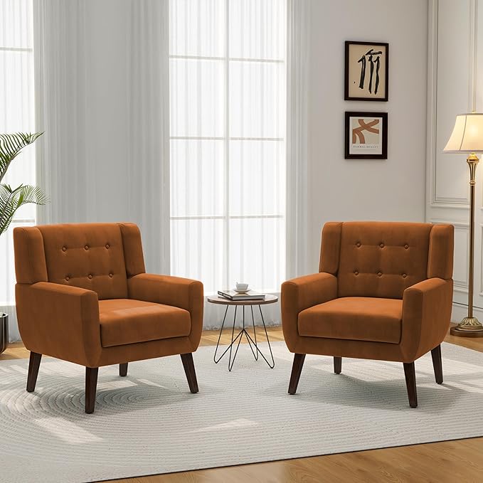 DREAMSIDEA Accent Chair, Modern Velvet Arm Chair for Living Room, Bedroom, Comfy High-Resilient Sponge Reading Chair for Small Spaces-Velvet Orange, Set of 1