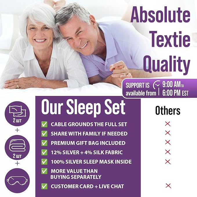 ECOHEAL Grounding Sheet Set - King Size, Gray Fitted & Flat Sheets with Pillowcases - 12% Silver Fiber, 4% Silk, 84% Cotton - SGS Quality Certified Conductive Bed Grounding Kit for Better Sleep