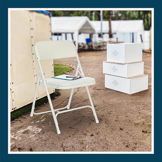 OEF Furnishings OEF800 Series Premium Heavy-Duty Plastic Folding Chairs, Lightweight, Durable Seating for Indoor and Outdoor Use, 500 lb Capacity (4-Pack, Ivory Plastic with White Frame)