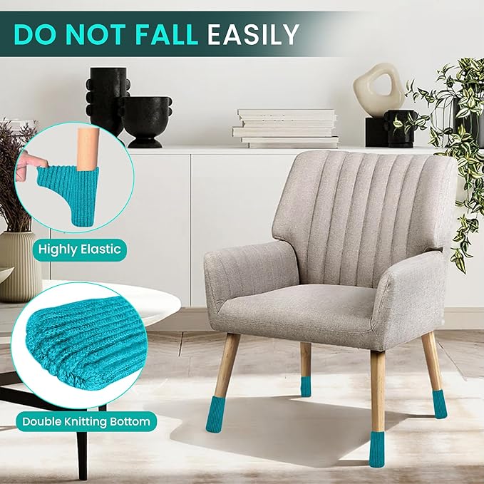 16 Pcs Aqua Green Premium Chair Leg Socks Protectors for Hardwood Floors - Do not Easily Fall Off - Very Easy to Put on - Fits All Leg Shapes - High Elastic Bar Stool Leg Covers - Furniture Pads