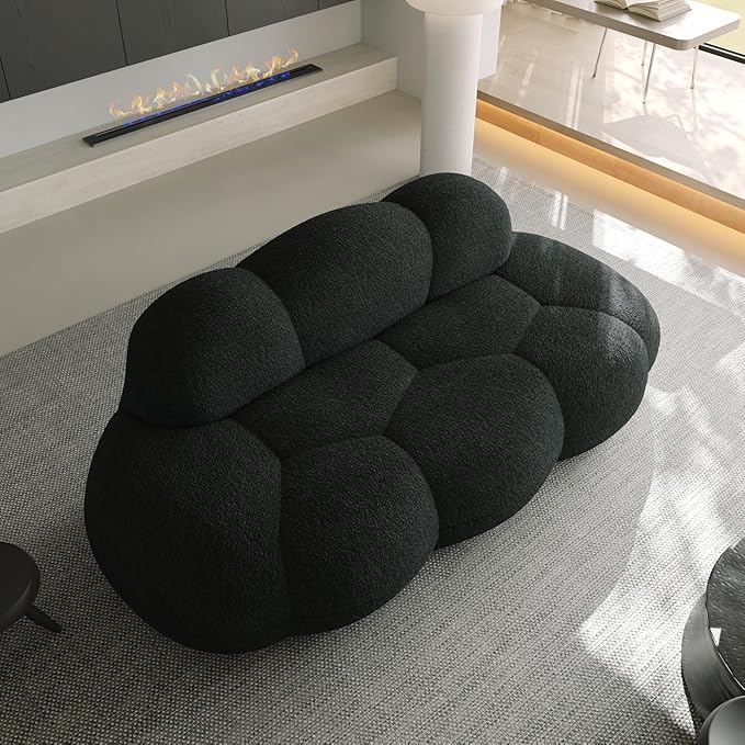 JACH 3 Seater Cloud Sofa for Living Room, Modern Sherpa Upholstered Couch, Minimalist Leisure Sofa, Comfy Cloud Couch for Apartment, Small Space, No Assembly Required (Black)
