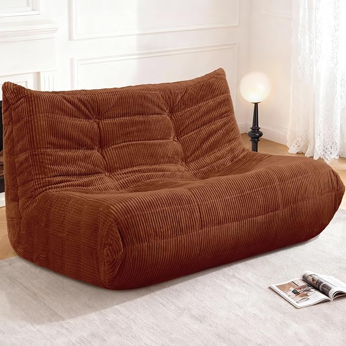 Bean Bag Chair,Giant Beanbag Chairs for Adults,Comfy Large Fireside Chair Lazy Sofa,Corduroy Bean Bag Lounger with Memory Foam Filled,Floor Sofa Couch for Home,Living Room (Brown, Loveseat)