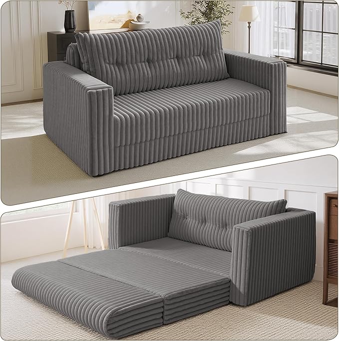 HABUTWAY Folding Sofa Bed, 2 in 1 Convertible Sleeper Chair with Pillow, Portable Fold Out Chair Bed with Armrest, Comfy Floor Couch, Lazy Sofa for Living Room Bedroom Dorm Home Office, Grey