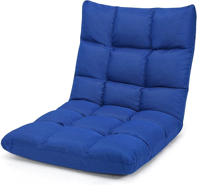 Giantex Floor Sofa Chair Video Gaming Chair with 14 Adjustable Position, Padded Back Support Floor Cushioned Seat, Folding Lazy Chair for Meditation, Reading, Watching, Living Room Recliner(Blue)