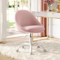 VASAGLE Vanity Chair with Lumbar Support, Adjustable Swivel Armless Desk Chair, Teddy Fleece, Compact for Small Spaces, Bedroom, Jelly Pink UOBG020R93