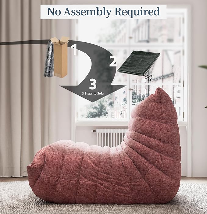 Selyteramy Bean Bag Chairs for Adults, Giant Bean Bag Chair Sofa with Memory Foam, Comfy Beanbag Loveseat Lazy Sofa for Living Room, Bedroom, Apartment, Pink