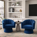 Swivel Accent Chair Set of 2, Upholstered Velvet 360° Swivel Barrel Chair for Living Room Overstuffed Bouncle Reading Chair Round Armchair for Bedroom,Vanity,Office (Navy)