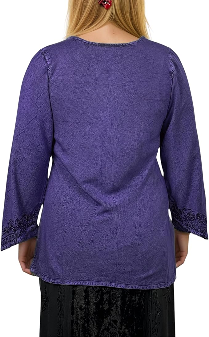 Agan Traders 2025 Winter Long Sleeve Diamond Neck Embroidered Tops - Medieval Boho Vintage Tunic Kurta Blouses for Women