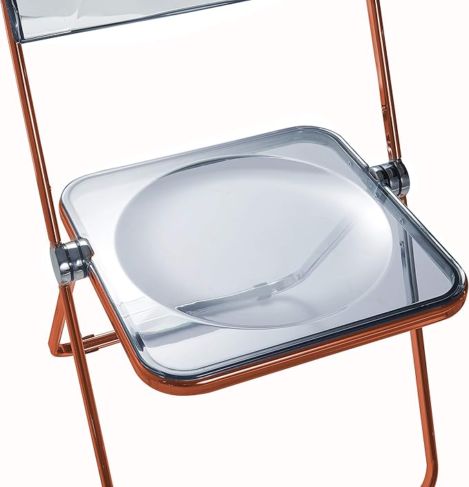 LeisureMod Lawrence Modern Transparent Acrylic Folding Chair with Metal Frame (Orange)