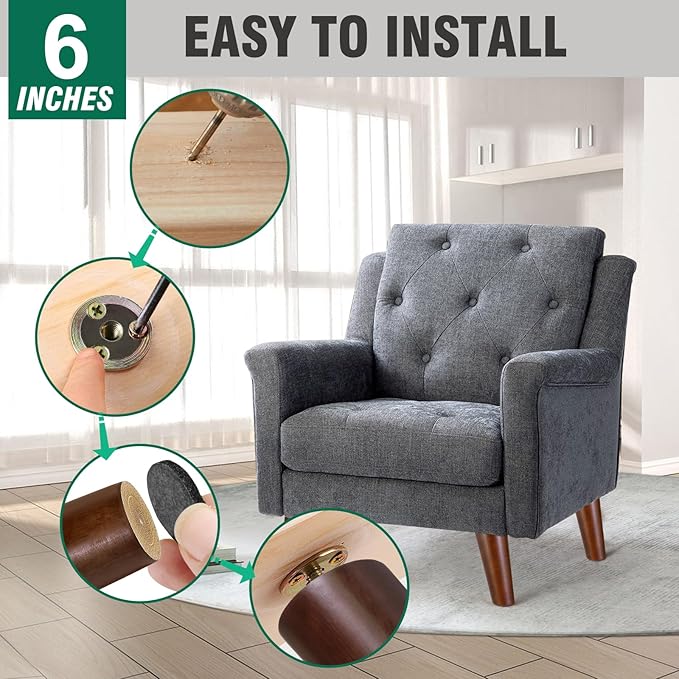 FoDau770 Brown Rubber Wood Furniture Legs 6 Inches, Slant Tapered Wood Feet Mid Century Sofa Legs Set of 4, 5/16" UNC Furniture Feet Replacement Parts for Cabinet Couch Dresser Chair Ottoman Table