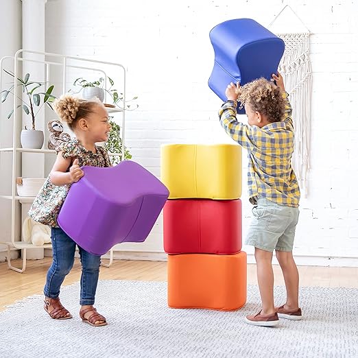 ECR4Kids SoftZone Toddler Modular Stool Set, Flexible Seating, Assorted, 6-Piece