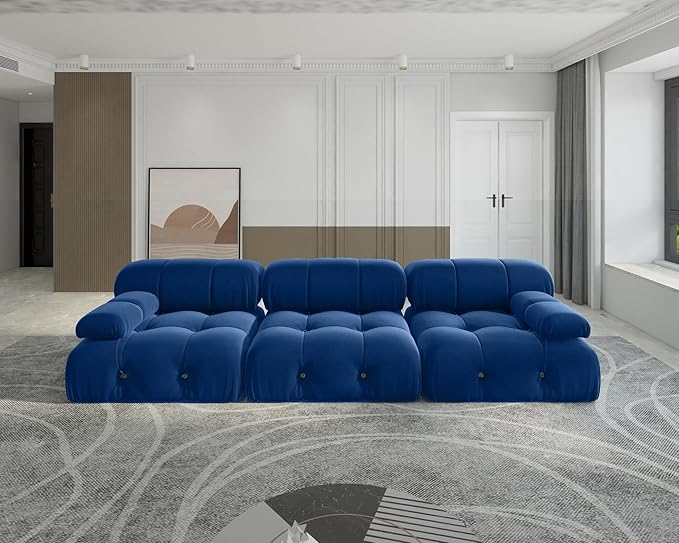 JACH 104" Convertible Modular Green Sectional Sofa, Minimalist Mid-Century Velvet Sofas Couches, Luxury Modern 3-Seat Wide Couch Sectional for Living Room Office Apartment (Blue)