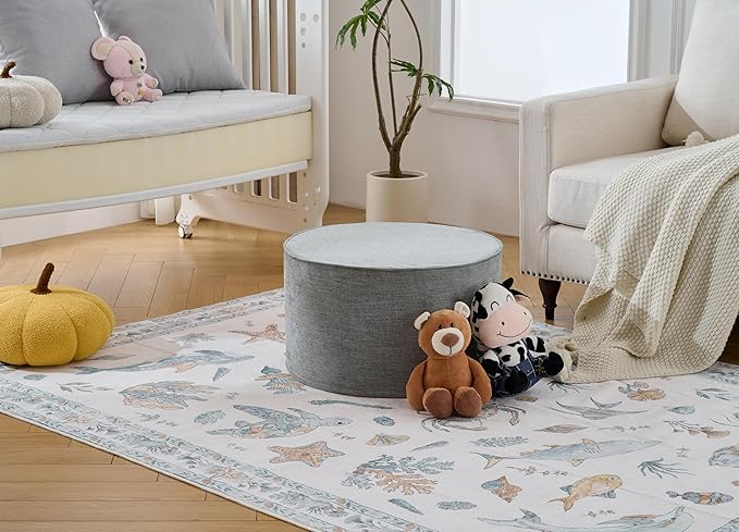 Weaverlane Large 22" Sturdy Ottoman Pouf for Living Room, Bedroom, Playroom, High Density Foam Filling Footrest, Side Table, Extra Seating Home College Dorm Décor Extra Firm (Gray)