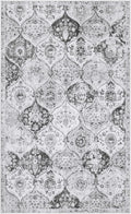 Lahome Moroccan Trellis Washable Small Area Rug, 3x5 Area Rug for Bedroom Living Room, Non-Slip Oriental Accent Throw Carpet for Kitchen Office Entryway Bathroom Office, Silver/Grey