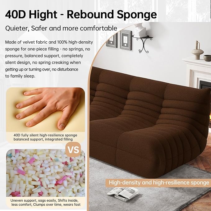 Bean Bag Chairs for Adults, BeanBag Reading Chair Memory Foam Couch 3-Seater, Floor Chair Soft Teddy Material, Comfy Reading Nook Chairs for Bedroom Living Room Office (Brown)