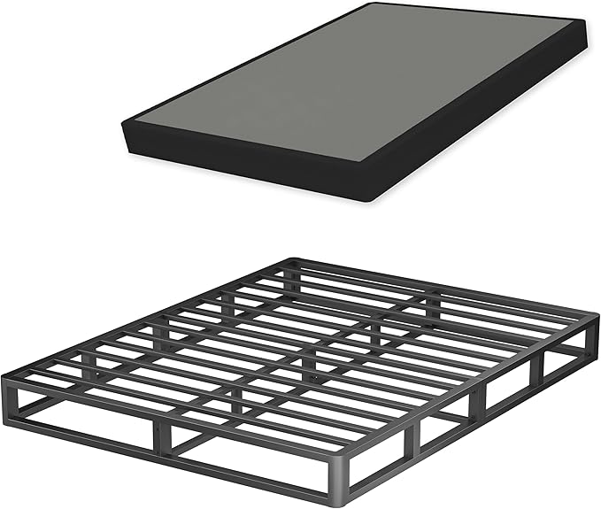 VIPSHOW 7 Inch California King Metal Box Spring with Round Corners - 3000 lbs Capacity, High Profile Heavy Duty Mattress Foundation with Steel Slats, Noise-Free, Easy Assemble, Black