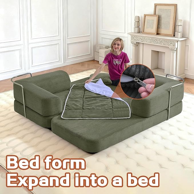 KEIKI 75" Modern Floor Sofa Bed with Convertible Blanket Pillow,Enhanced Frame Stability,Compressed Sleeper Couch for Living Room