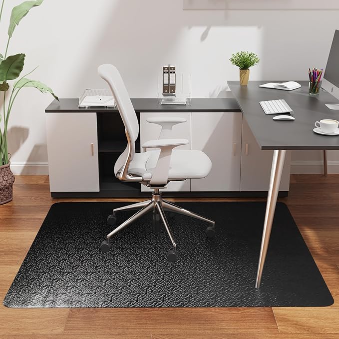 Mymeely Office Chair Mat for Hardwood Floor, 30"x48" Large Black PVC Computer Desk Chair Mat with Unique Pattern for Gaming, Anti-Slip Floor Protector for Home Office, Rolling Chair