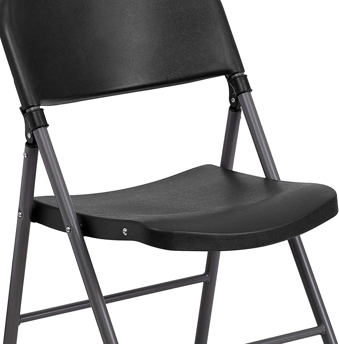 Flash Furniture 4 Pack HERCULES Series 330 lb. Capacity Black Plastic Folding Chair with Charcoal Frame