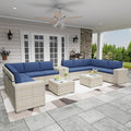 Broivira 12 Piece Patio Furniture Set, 9.8" Wide Arm Sectional Sofa with Storage Armrests, All-Weather Rattan Outdoor Conversation Set for Garden, Porch, Lawn, Backyard, Balcony, Blue
