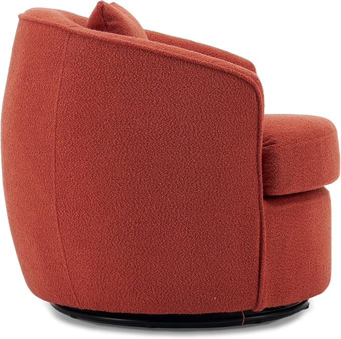 FaFaSoGoodFa Swivel Accent Chair Set of 2, Modern Upholstered Boucle Barrel Arm Chairs with Pillow for Living Room, 360 Degree Round Swivel Sherpa Armchair with Round Base for Bedroom Club (2, Orange)