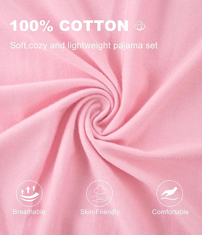 CF Women's 100% Cotton Pajama Sets Soft Short Sleeve Tops & Pants Comfy Sleepwear 2 Piece Lounge set with Pockets Loungewear