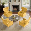 Nalupatio Modern Accent Chairs for Set of 4 Upholstered Velvet Fabric Reading Chair Mid Century Arm Chair Comfy Armchair for Living Room,Yellow