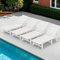 SERWALL Patio Chaise Lounge Chair Set of 4, HDPE Outdoor Lounge Chair with Cup Holder, 5 Positions Adjustable Pool Lounger with Rolling Wheels for Poolside, Deck, Sunbathing, White