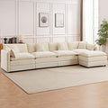 saows Modular Sectional Sofa, 147.2 Inch L Shaped Couch Set with Armrests, 4-Seater Comfy Cloud Couches with Movable Ottoman for Living Room Apartment, Beige