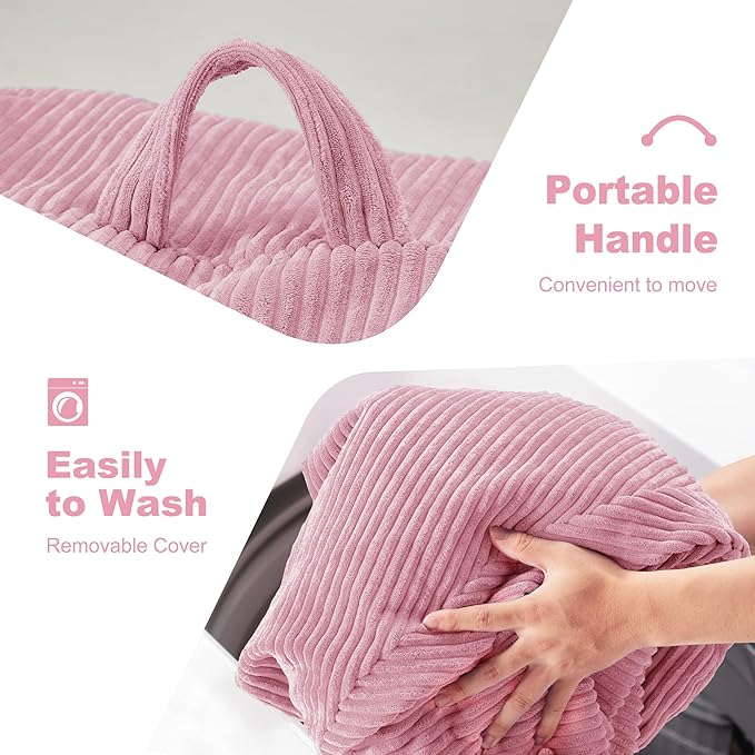 Homguava 3.5FT Bean Bag Chair: Teardrop Bean Bags with Memory Foam Filled, Compact Beanbag Chairs Soft Sofa with Corduroy Cover (Light Pink)